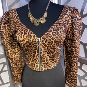 ZARA Leopard Print Long Sleeve Cropped Top — Size M